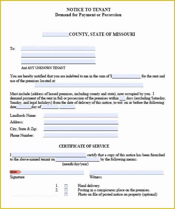 Free Notice to Pay Rent or Quit Template Of Free Missouri Notice to Quit