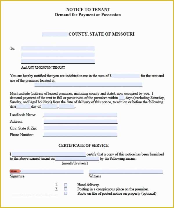 Free Notice to Pay Rent or Quit Template Of Free Missouri Notice to Quit