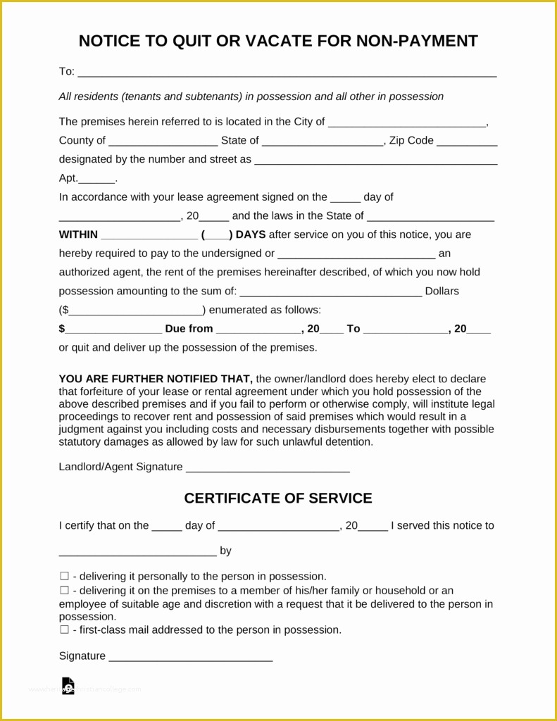 Free Notice to Pay Rent or Quit Template Of Free Notice to Pay or Quit form Late Rent Pdf