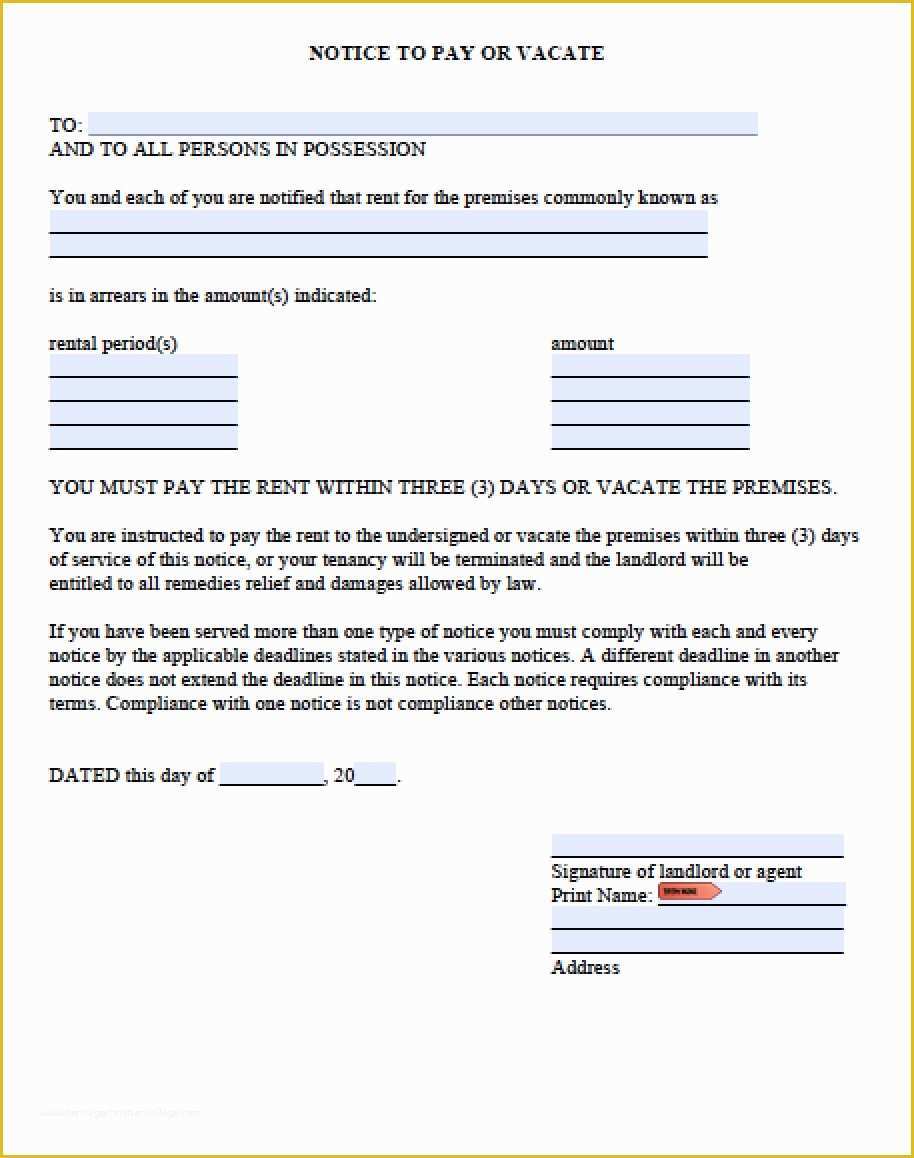 Free Notice to Pay Rent or Quit Template Of Free Washington Three 3 Day Notice to Quit for