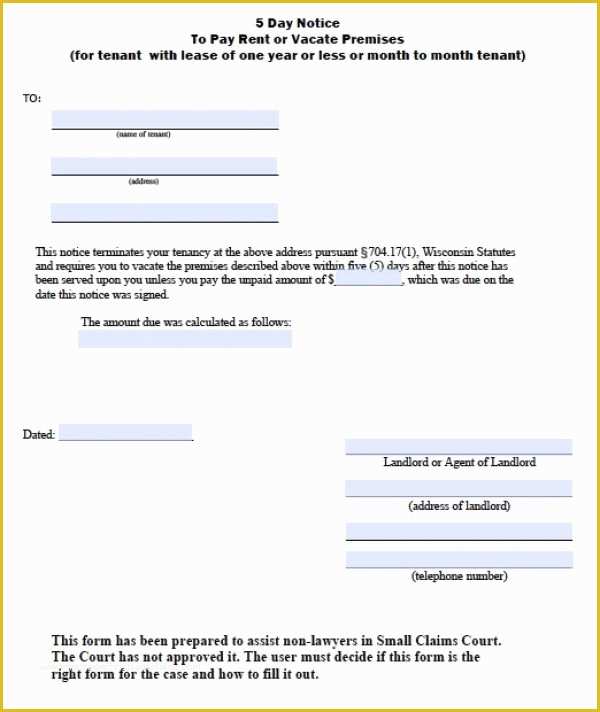 Free Notice to Pay Rent or Quit Template Of Free Wisconsin Notices to Quit for Nonpayment Of Rent