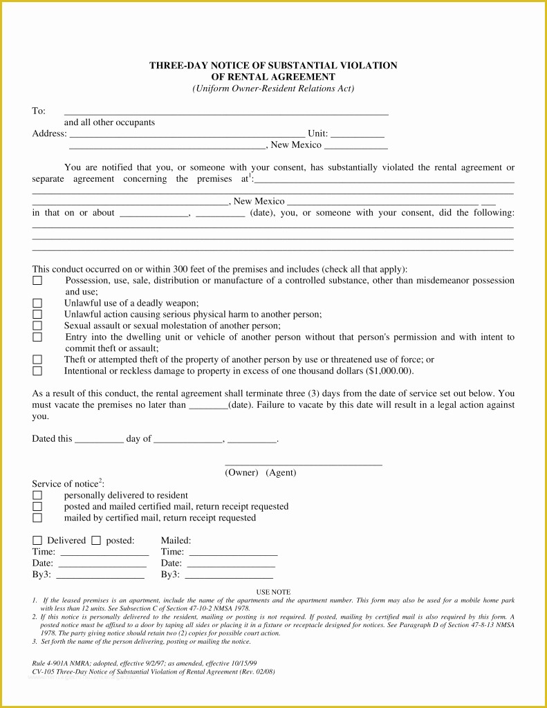 Free Notice to Pay Rent or Quit Template Of New Mexico 3 Day Notice to Quit form