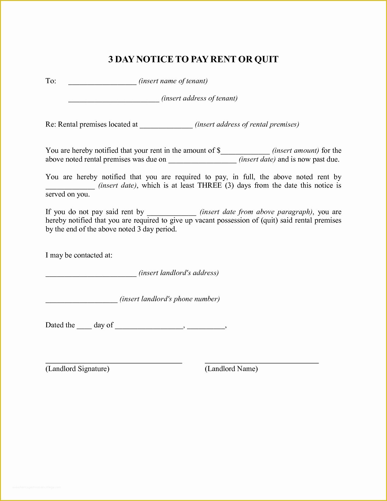 42 Free Notice to Pay Rent or Quit Template