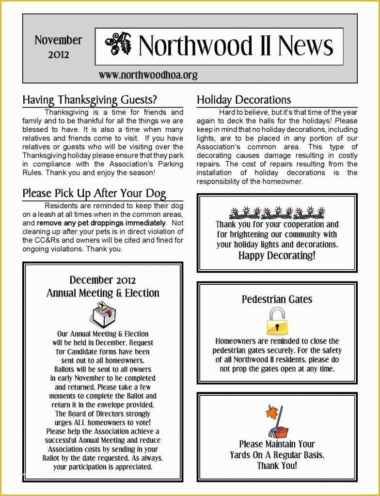 Free November Newsletter Templates Of November 2012 – northwood Ii Nwii Hoa Munity