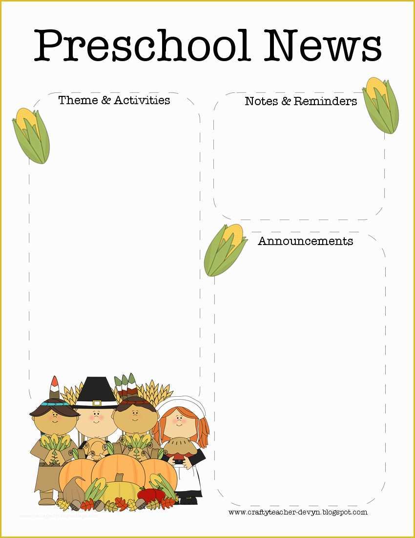 Free November Newsletter Templates Of November Thanksgiving Preschool Newsletter Template