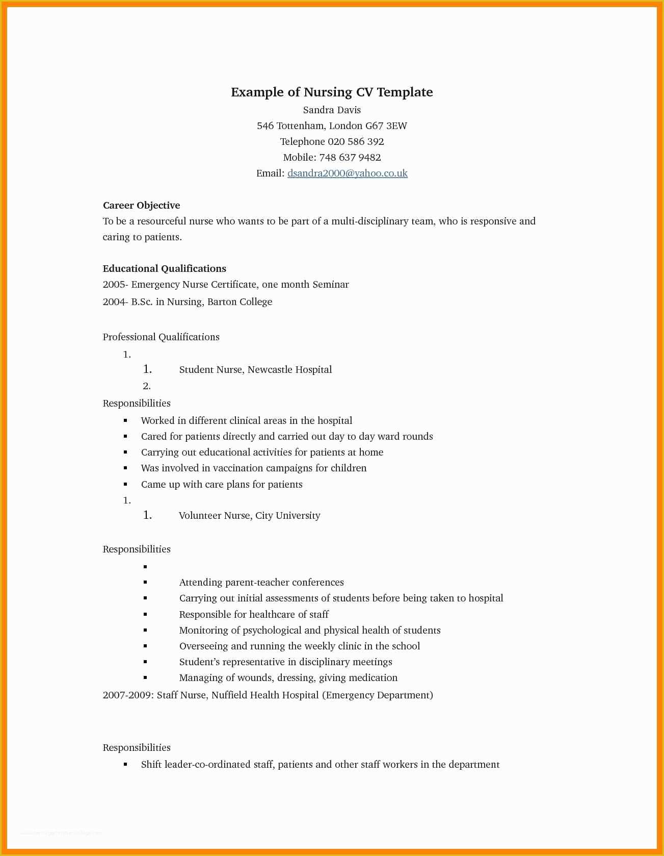 Free Nursing Resume Templates Of 6 Free Nursing Cv Template