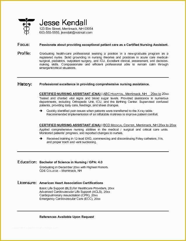 Free Nursing Resume Templates Of Example Cna Certified Nursing assistant Resume Free Sample