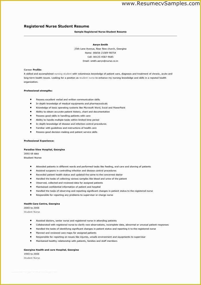 Free Nursing Resume Templates Of Nurse Student Resume