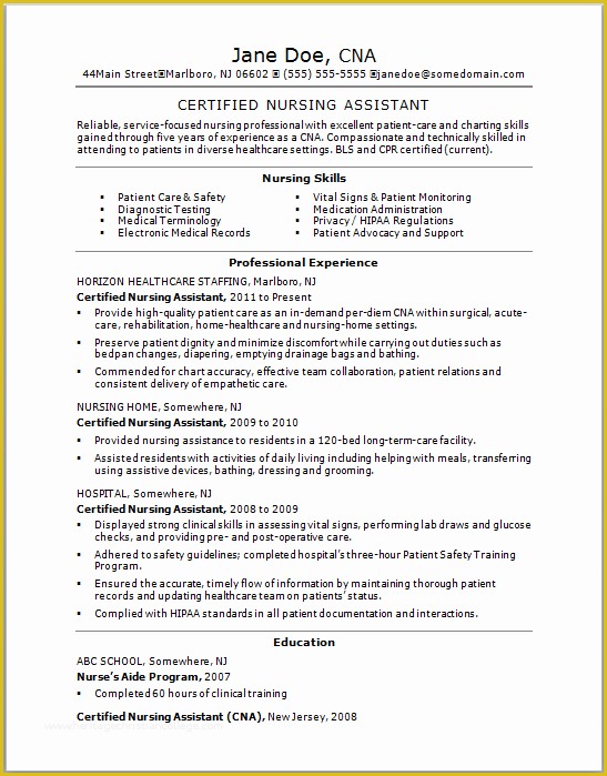 Free Nursing Resume Templates Of Sample Cna Resume
