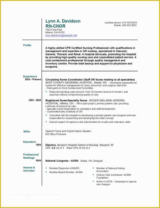 Free Nursing Resume Templates Of Sample Resume August 2015