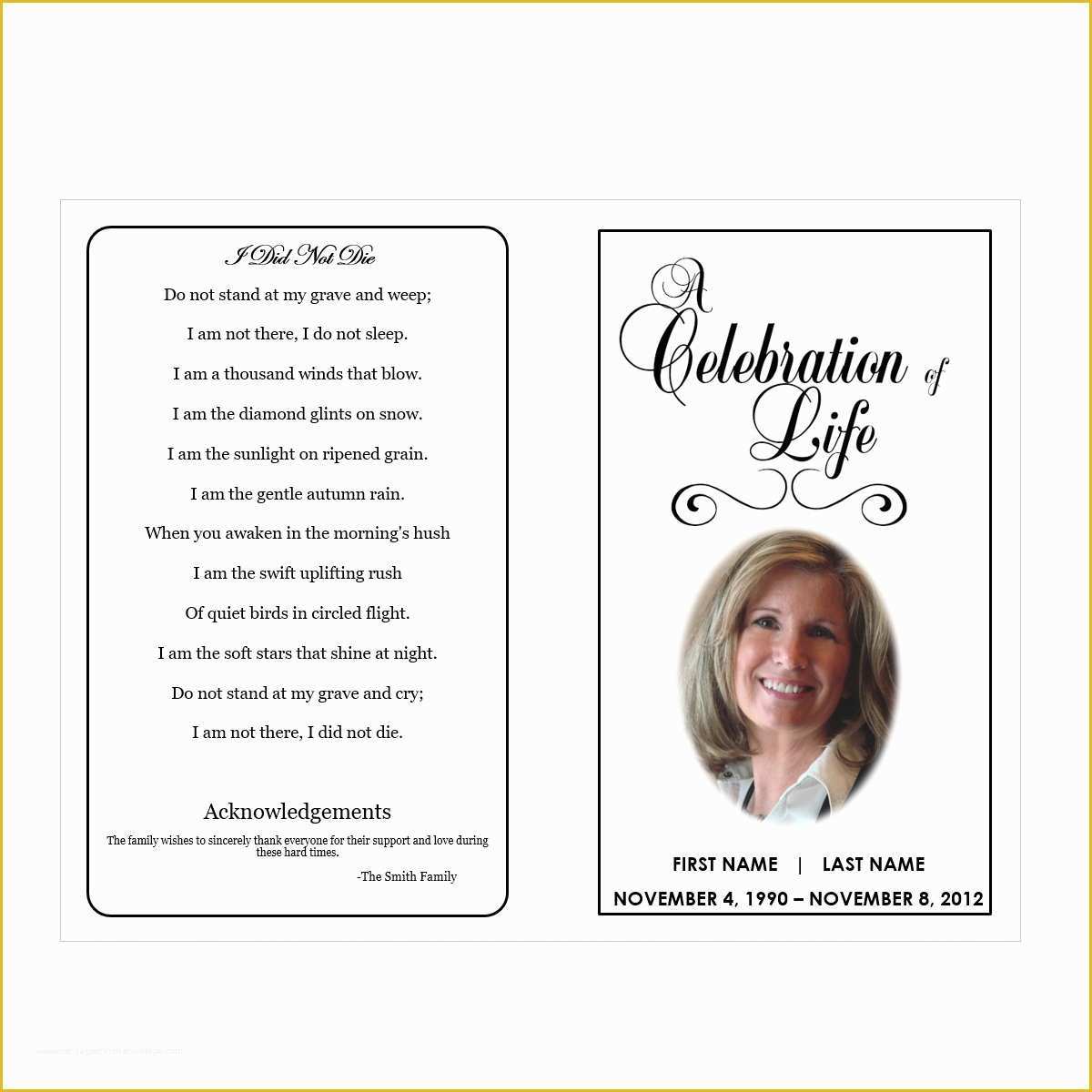 Free Obituary Template Download Of Celebration Of Life Funeral Pamphlets
