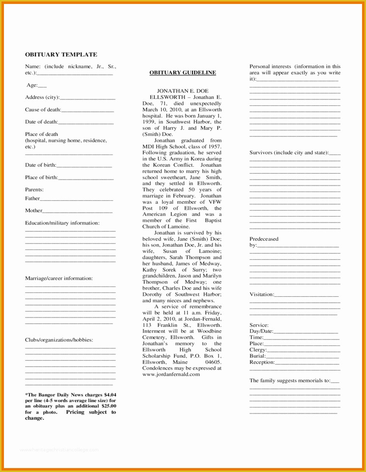 Free Obituary Template Download Of Free Obituary Template