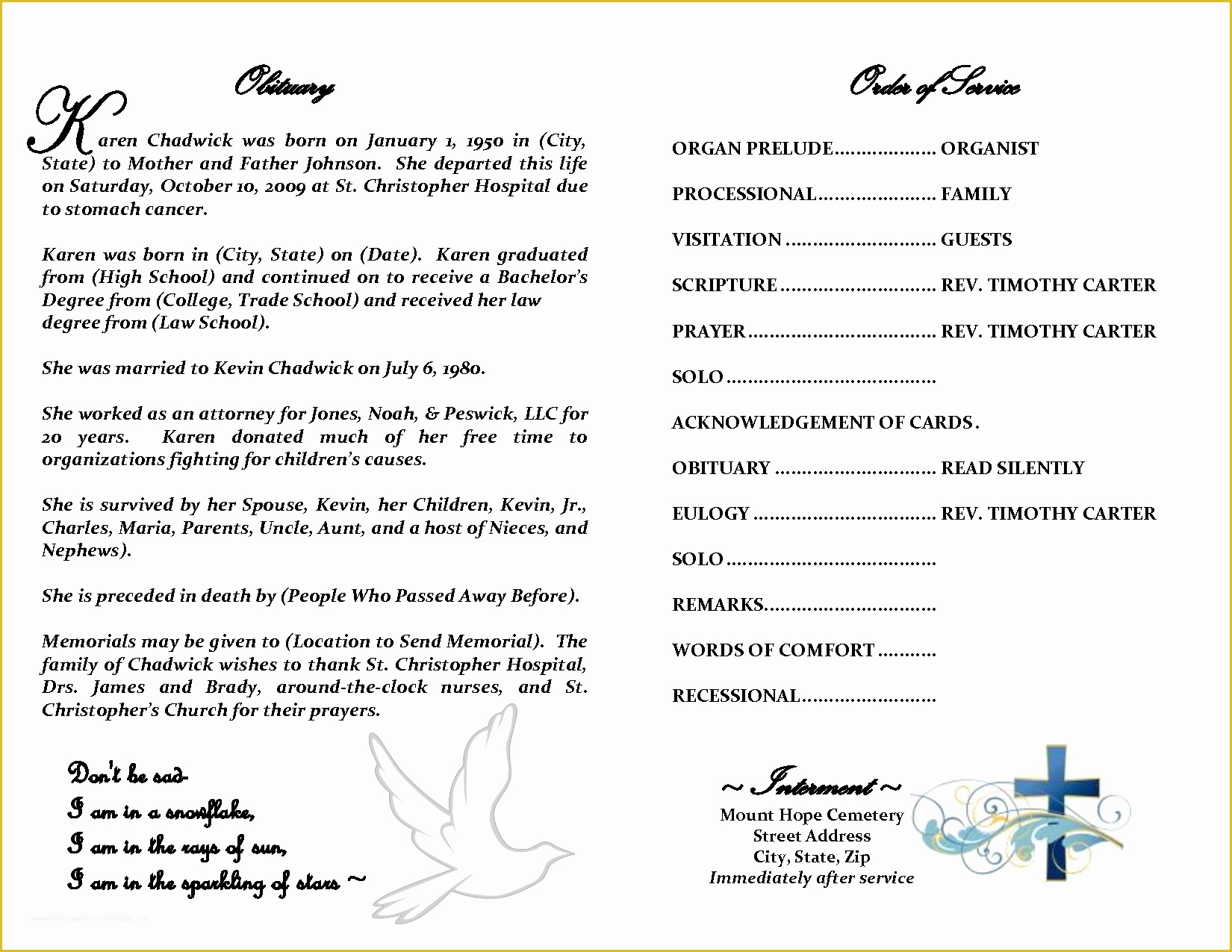 Free Obituary Template Download Of Free Obituary Template