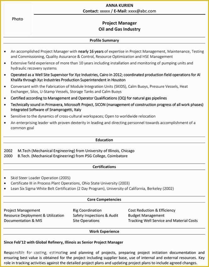 Free Oil and Gas Resume Templates Of Project Manager Core Petencies Resume Examples Resume