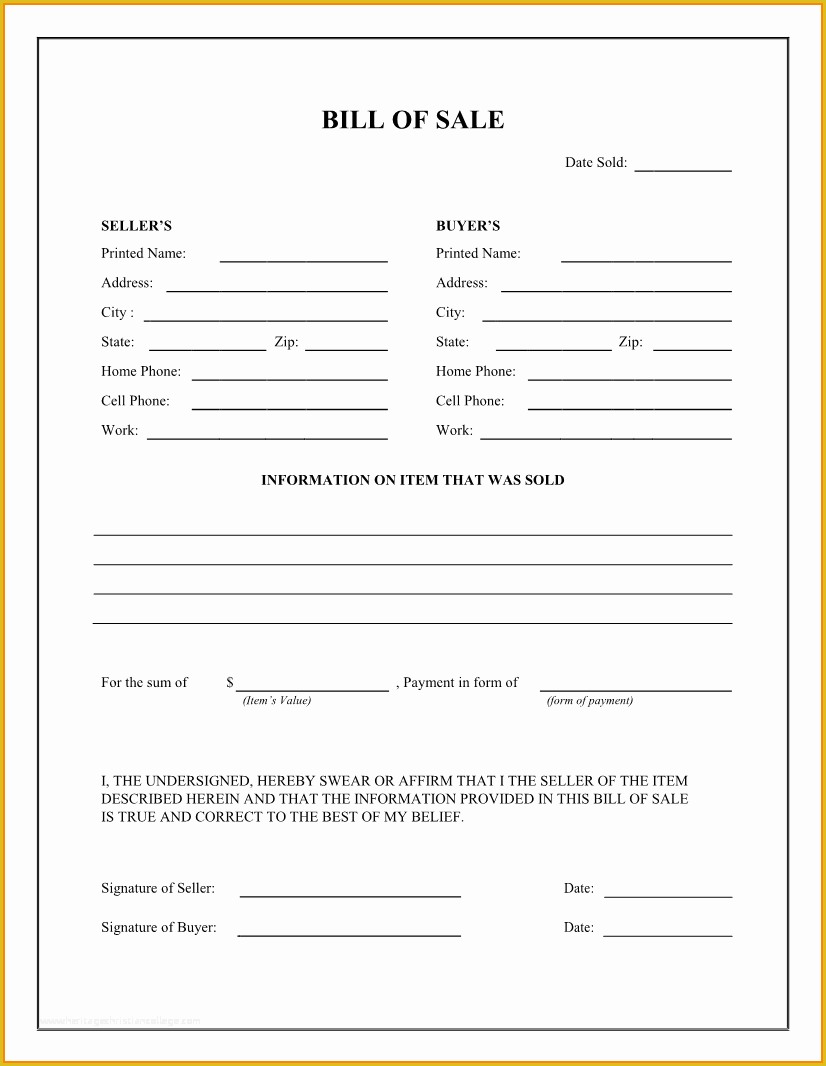 Free Online Bill Of Sale Template Of Printable Sample Tractor Bill Of