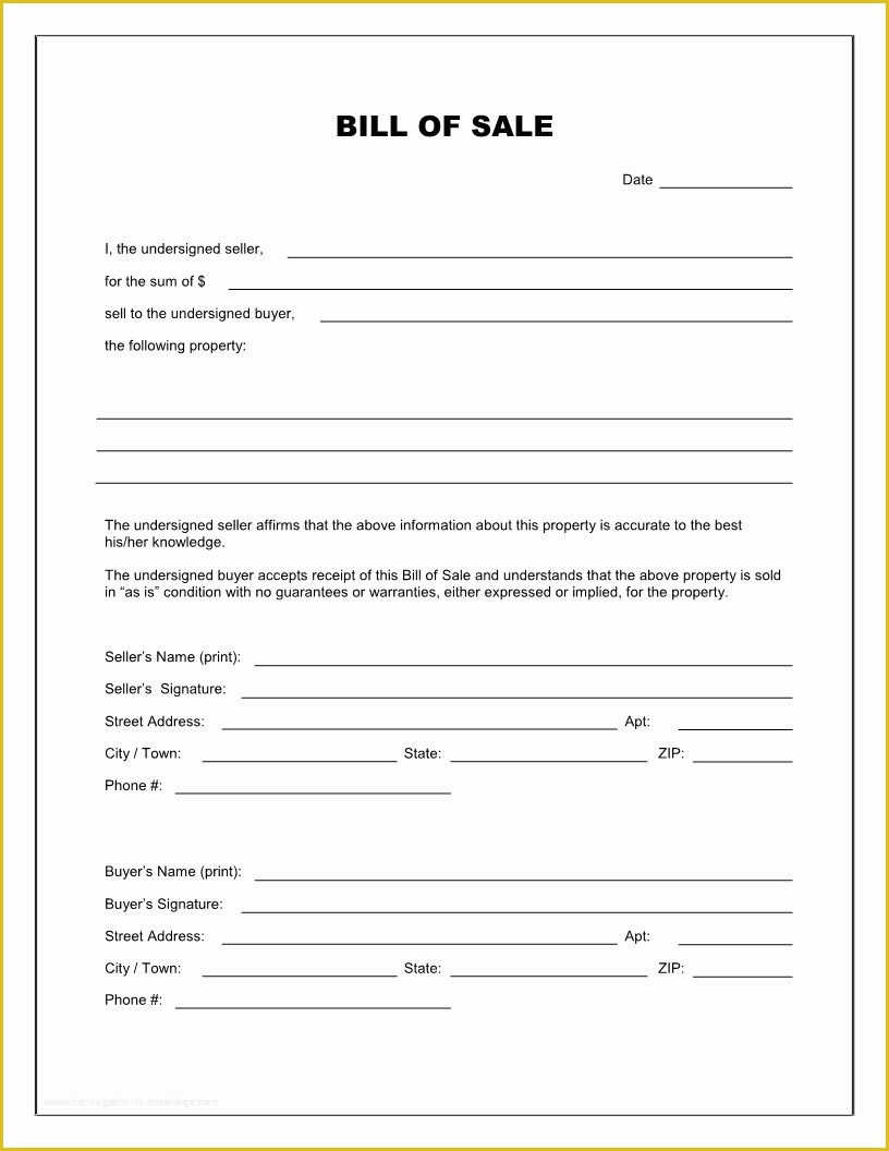 Free Online Bill Of Sale Template Of Free Printable Blank Bill Of Sale form Template as is