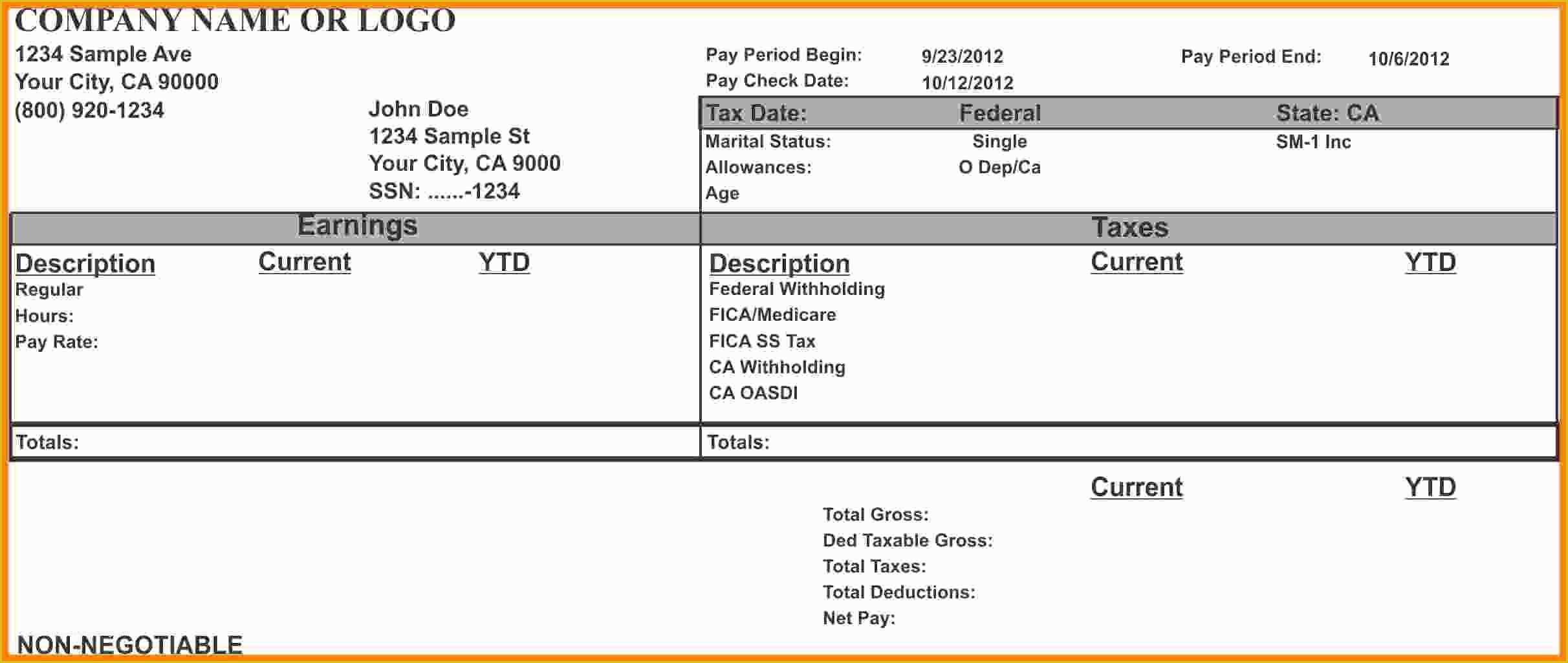 Free Pay Stub Template Download Of 8 Pay Stub Template Microsoft Word