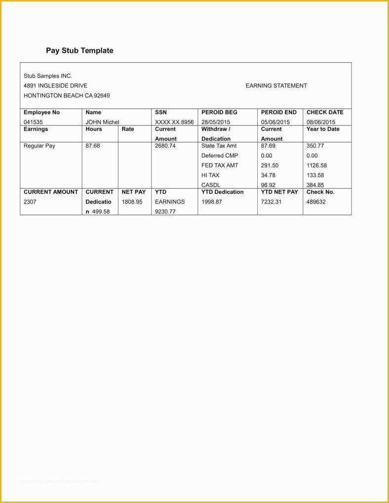 Free Pay Stub Template Download Of 9 Free Pay Stub Templates Word Pdf Excel format