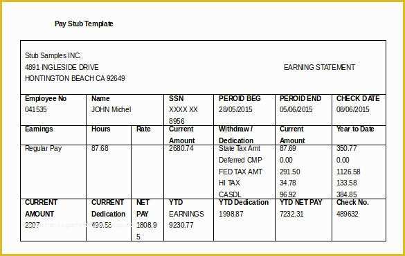 Free Pay Stub Template Of 24 Pay Stub Templates Samples Examples & formats