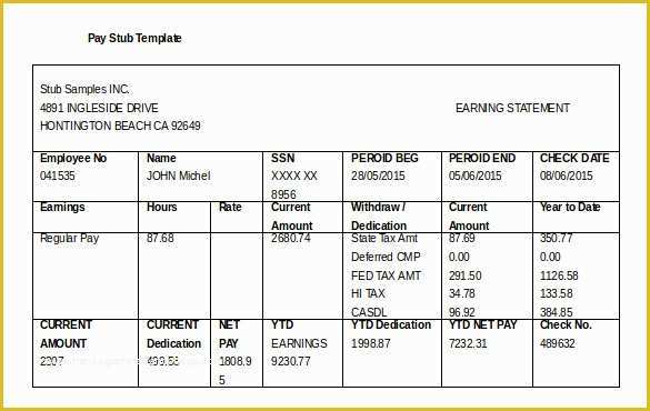 Free Pay Stub Template Of 24 Pay Stub Templates Samples Examples &amp; formats