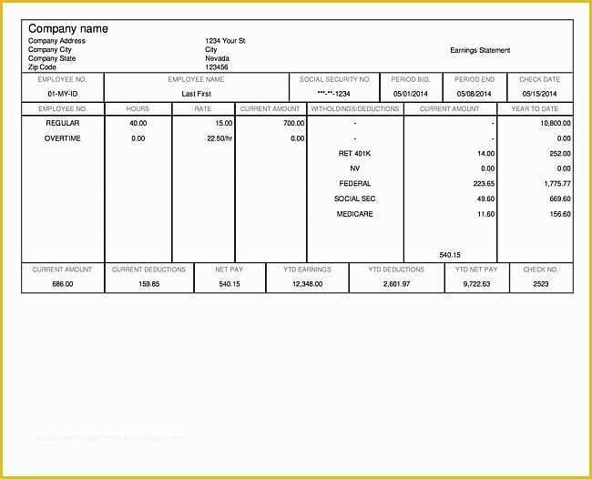 Free Pay Stub Template Of 5 Paycheck Stubs Templates Free