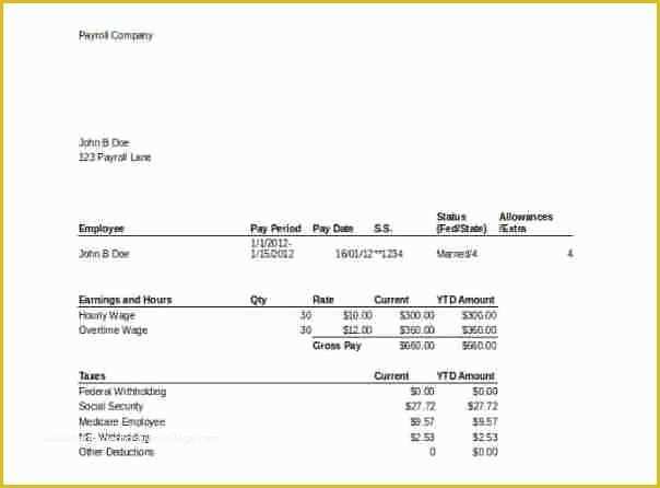 Free Pay Stub Template Word Of 11 Free Excel Pay Stub Template