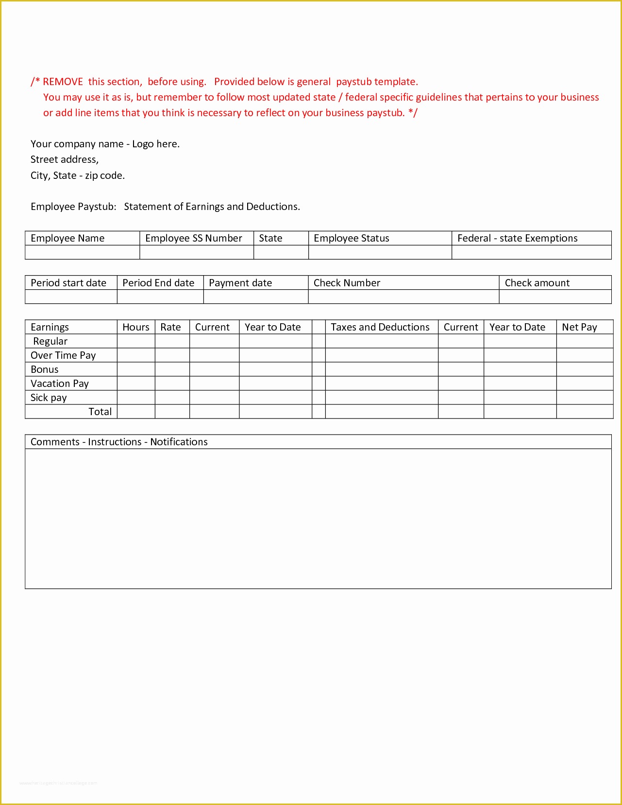 Free Pay Stub Template Word Of 6 Pay Stub Template Word