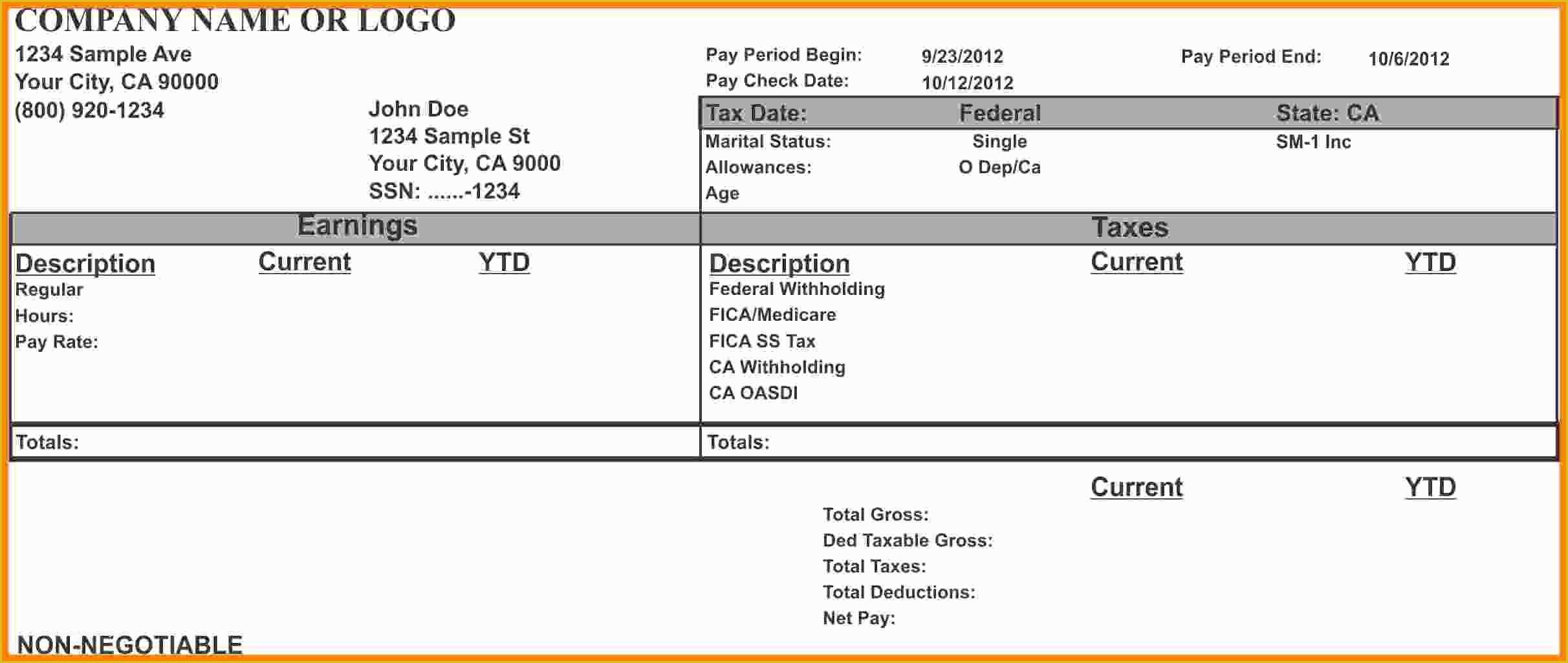Free Pay Stub Template Word Of 8 Pay Stub Template Microsoft Word