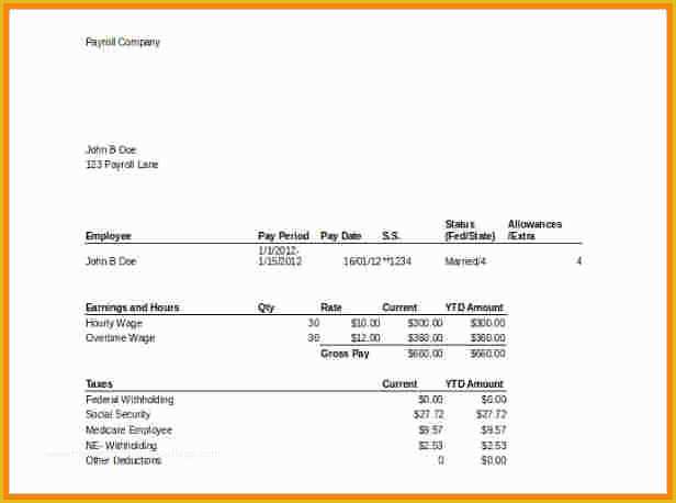 Free Pay Stub Template Word Of 8 Template for Pay Stub Microsoft Word