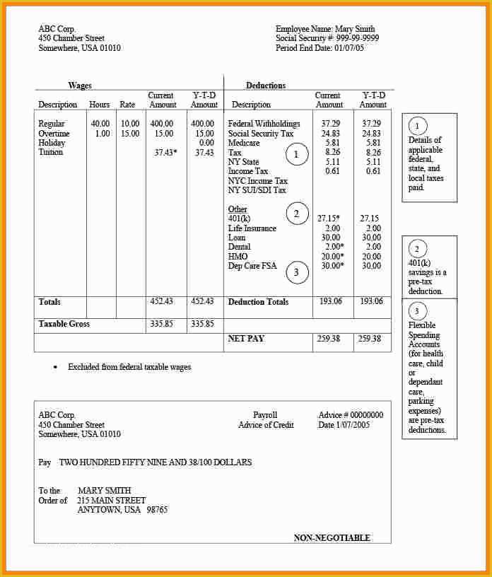 Free Pay Stub Template Word Of 9 Paycheck Stub Template In Microsoft Word