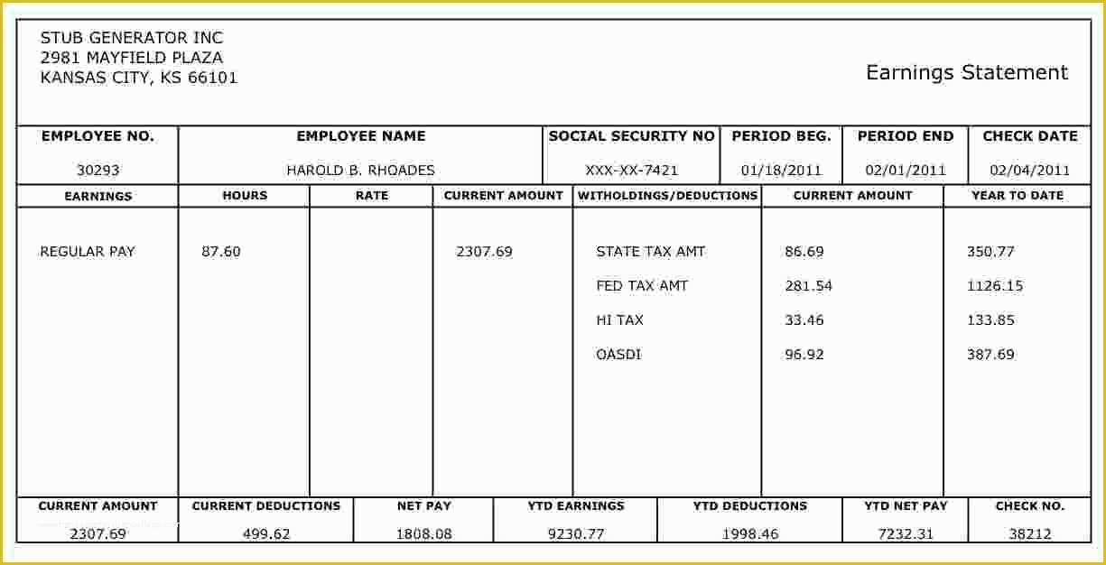 Free Pay Stub Template Word Of Check Stub Template