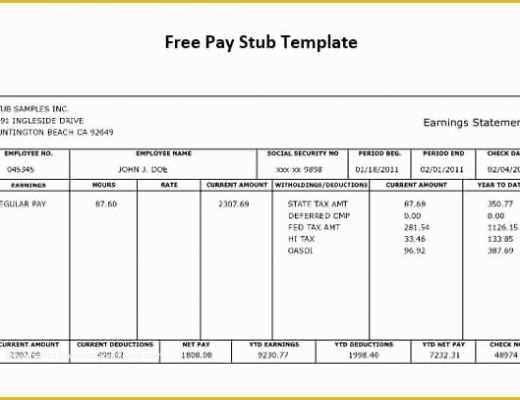 Free Pay Stub Template Word Of Free Check Stub Template Printables