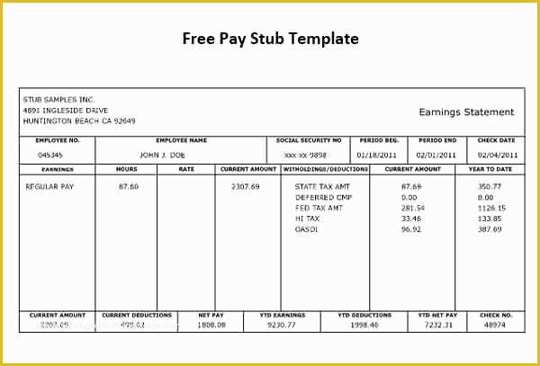 Free Pay Stub Template Word Of Free Check Stub Template Printables