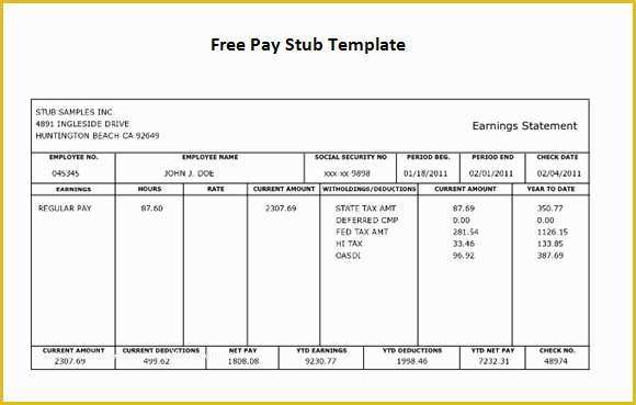 Free Paystub Template Of Free Check Stub Template Printables
