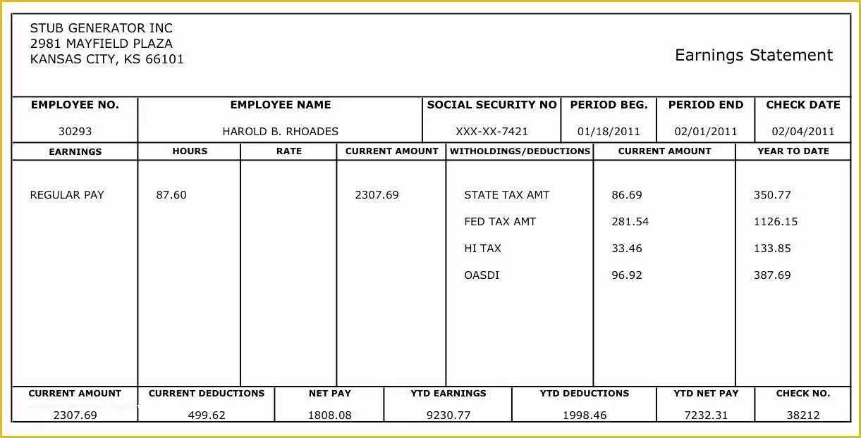 Free Paystub Template Of Free Printable Blank Paycheck Stubs