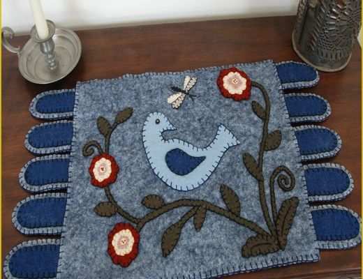 Free Penny Rug Templates Of Bird with Posies Folk Art Penny Rug E Pattern