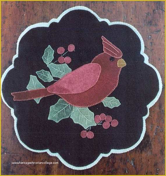 Free Penny Rug Templates Of Primitive Wool Penny Rug E Pattern Winter Cardinal Sitting On
