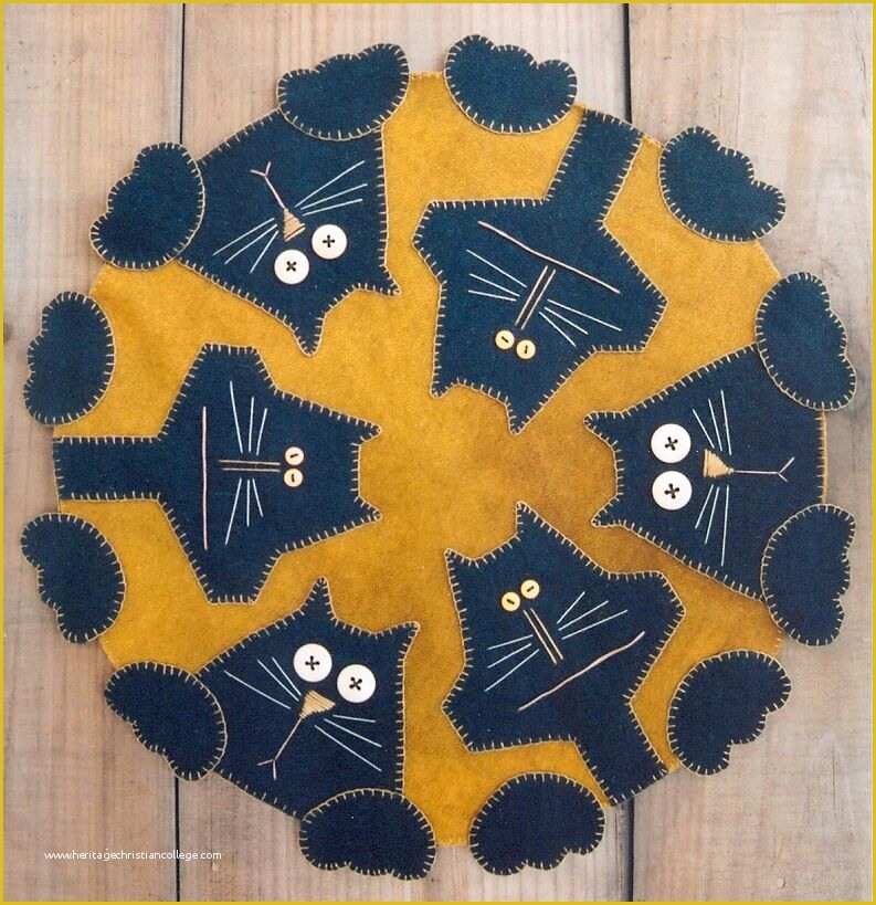 Free Penny Rug Templates Of Primitive Wool Penny Rug Pattern Black Cat Kitty Penny