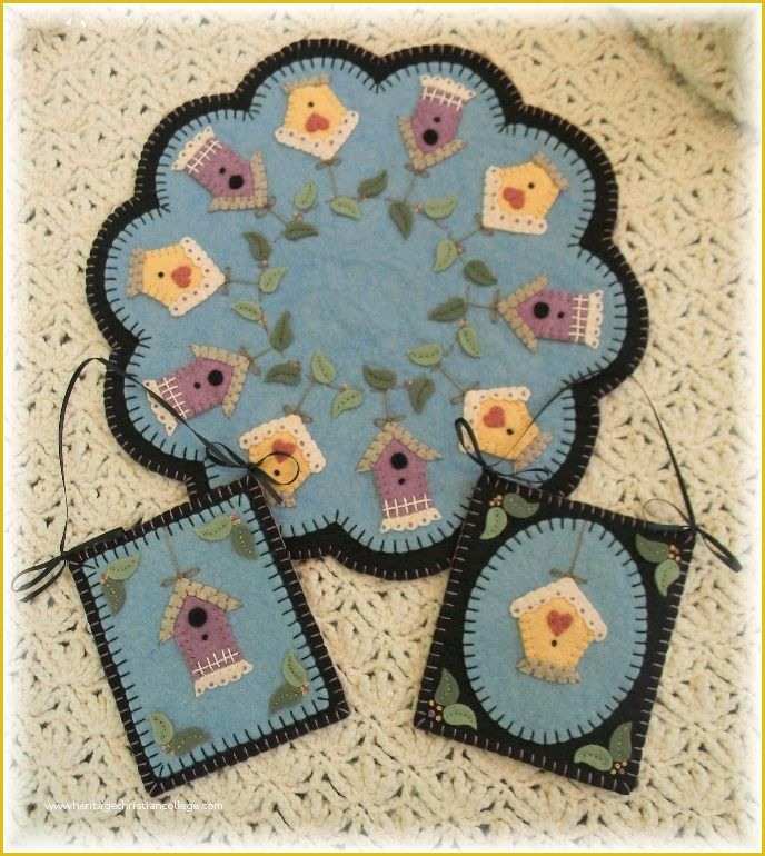 Free Penny Rug Templates Of Summer Rental Bird House Penny Rug Candle Mat Pattern
