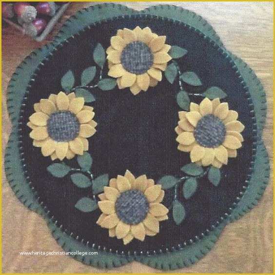 Free Penny Rug Templates Of Sunflowers Felted Wool Applique Penny Rug Candle Mat