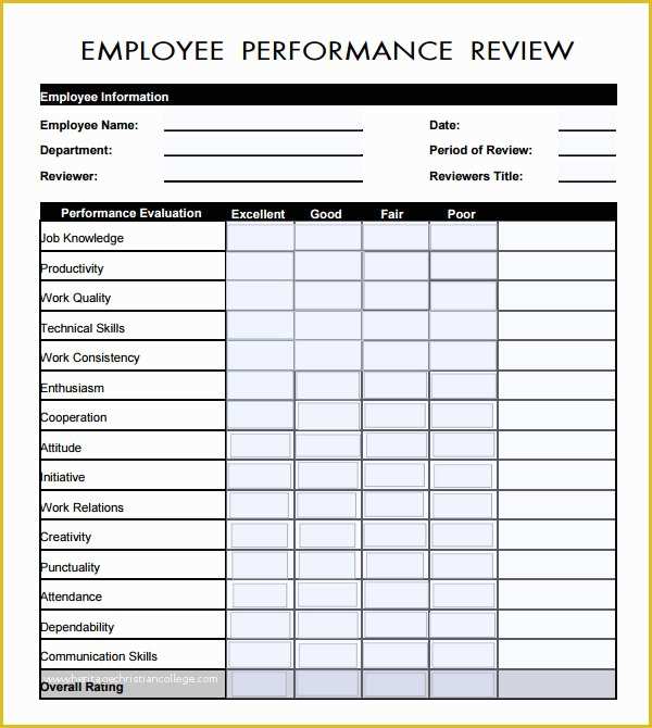 Free Performance Evaluation Templates Of 41 Sample Employee Evaluation forms to Download