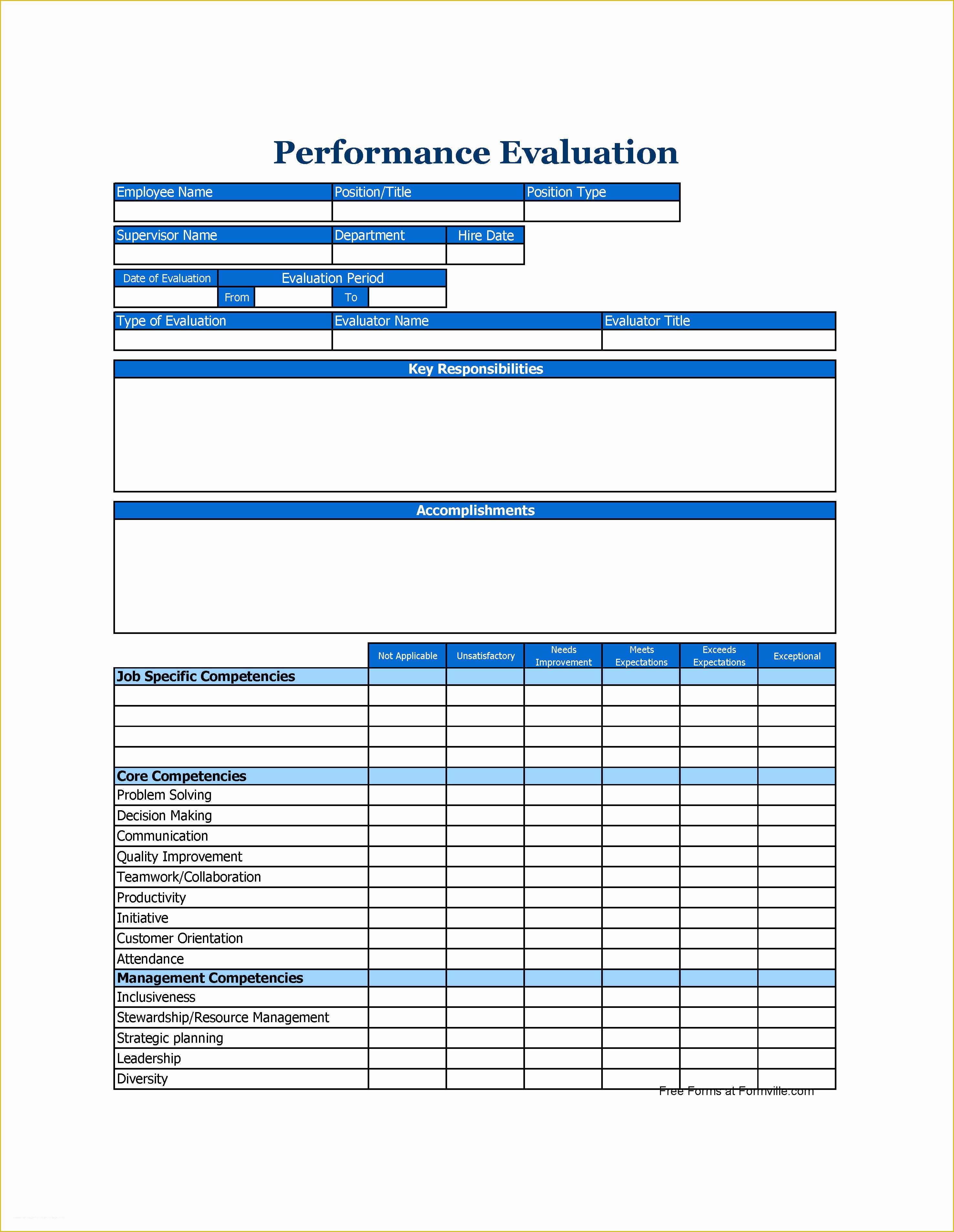 Free Performance Evaluation Templates Of 46 Employee Evaluation forms &amp; Performance Review Examples
