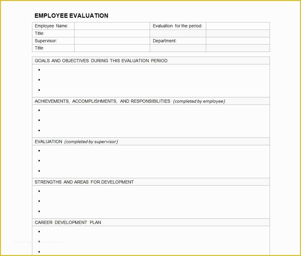 Free Performance Evaluation Templates Of Employee Evaluation form