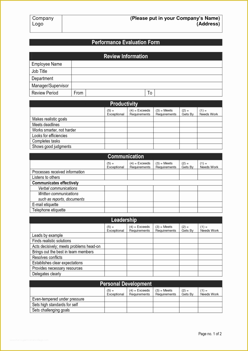 Free Performance Evaluation Templates Of Employee Performance Review Template Doc Evaluation form