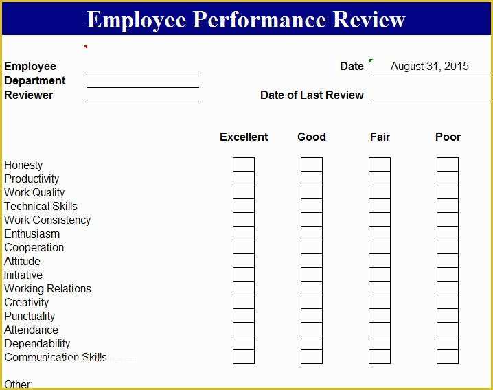 Free Performance Evaluation Templates Of Employee Performance Review Template