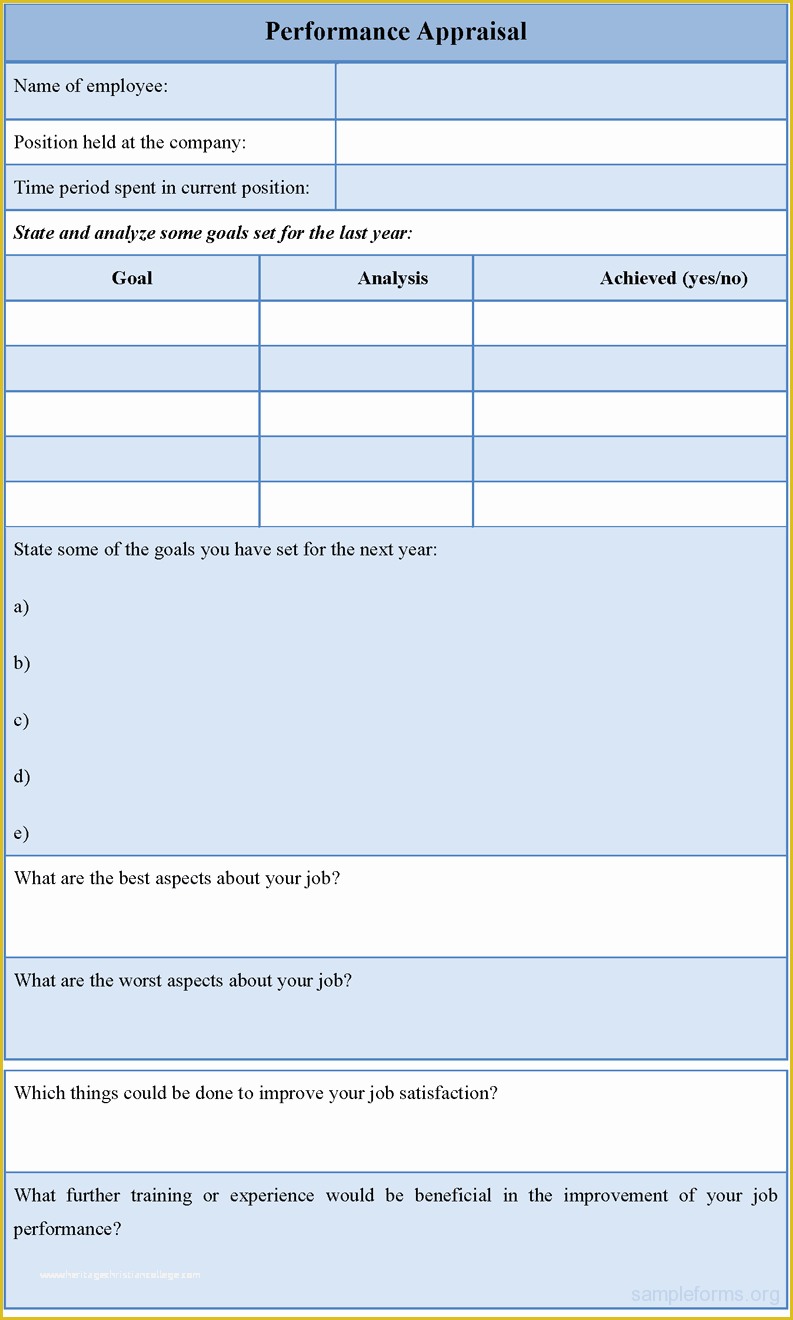 Free Performance Evaluation Templates Of Performance Appraisal Questionnaire Sample for
