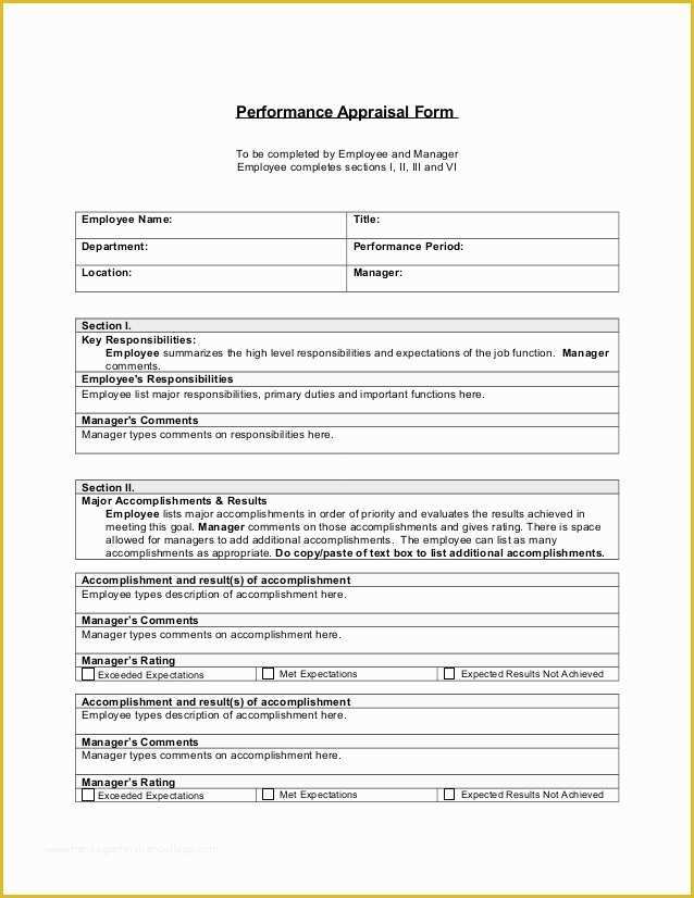 Free Performance Evaluation Templates Of Performance Appraisal Template