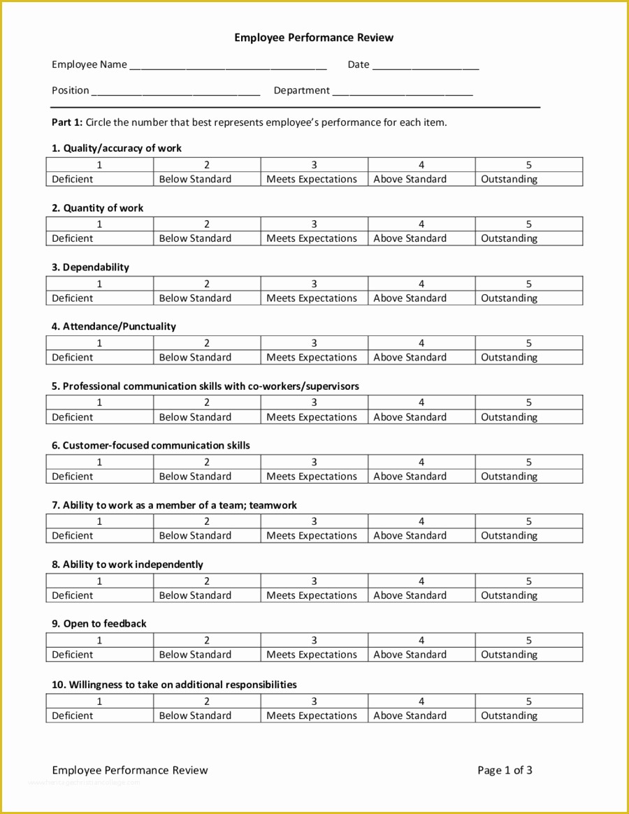 Free Performance Evaluation Templates Of Performance Evaluation forms Free Employee