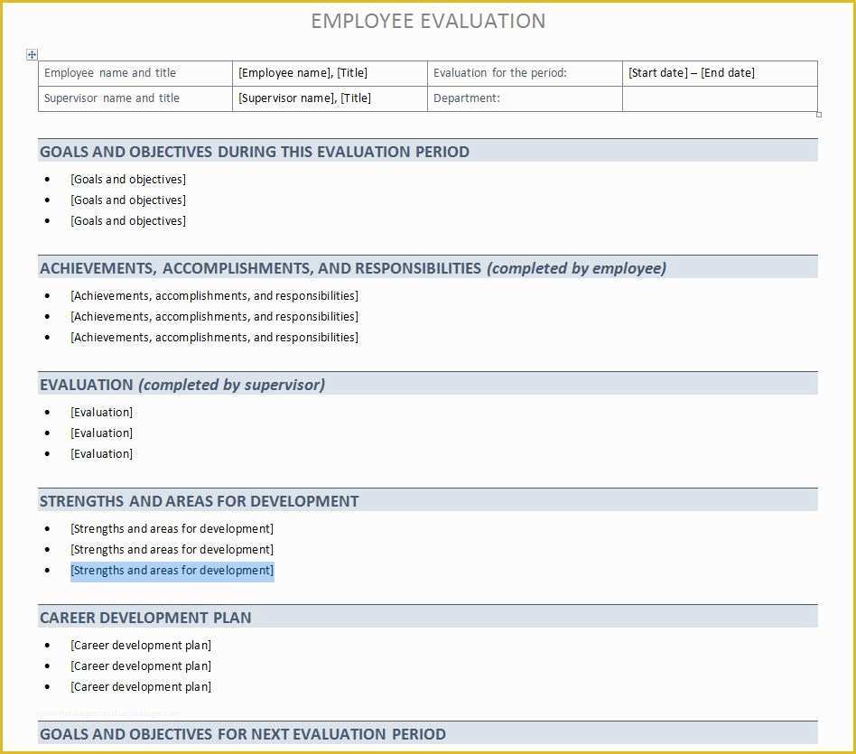 Free Performance Evaluation Templates Of Performance Evaluation Template