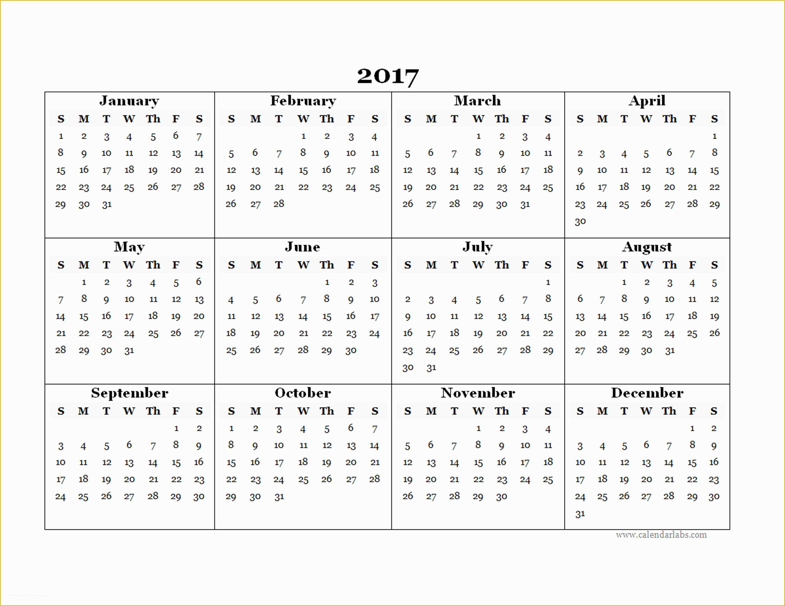 Free Photo Calendar Template 2017 Of 2017 Blank Yearly Calendar Template Free Printable Templates